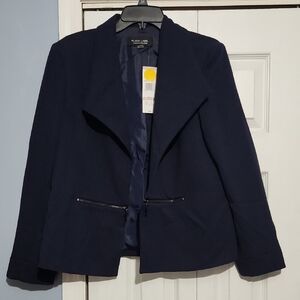 Black Label Evan Picone Navy Blazer with Zipper Accents